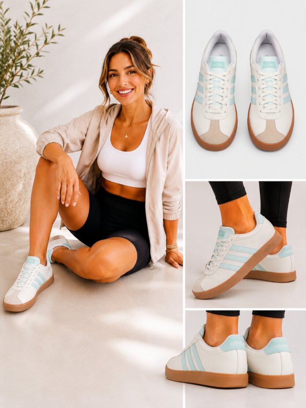 adidas VL Court Base Shoes White Mint Women's 10 Retro Sneakers NIB JL1767